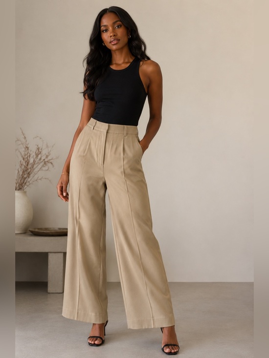 BCBGMaxAzria Pants - BCBGMAXAZRIA Beige Wide-Leg Pant